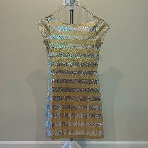 White House Black Market Sequin Gold and Silver Stripe Dress